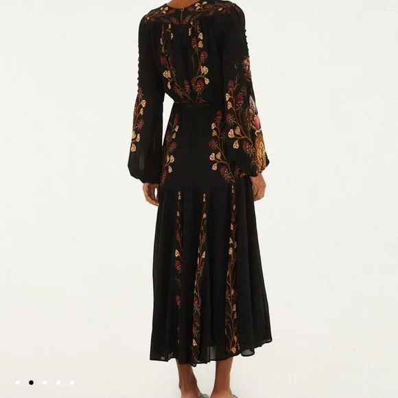 Farm Rio Black Berry Garden Long Sleeve Pleated Maxi Dress - Picture 3 of 11